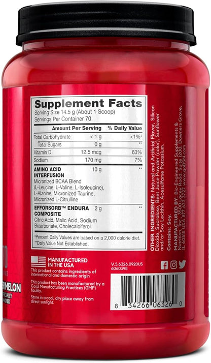 BSN Amino X Muscle Recovery & Endurance Powder with BCAAs, Intra Workout Support, 10 Grams of Amino Acids, Keto Friendly, Caffeine Free, Flavor: Watermelon, 70 Servings (Packaging May Vary)