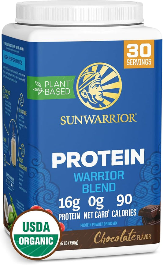 Sunwarrior Vegan Protein Powder Plant-Based Protein Organic | BCAA Amino Acids Hemp Seed Soy & Dairy Free, Gluten & Synthetic Free Non-GMO | Chocolate 30 Servings | WarriorBlend