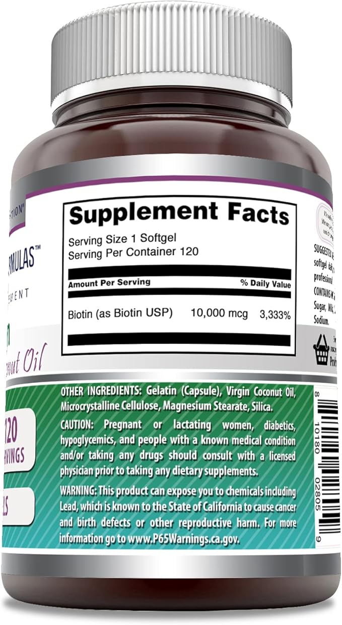 Amazing Formulas Biotin with Extra Virgin 10000 Mcg 120 Softgels