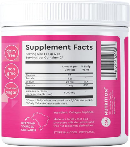 360 Nutrition Collagen Powder for Hair, 6 Oz, 24 Servings