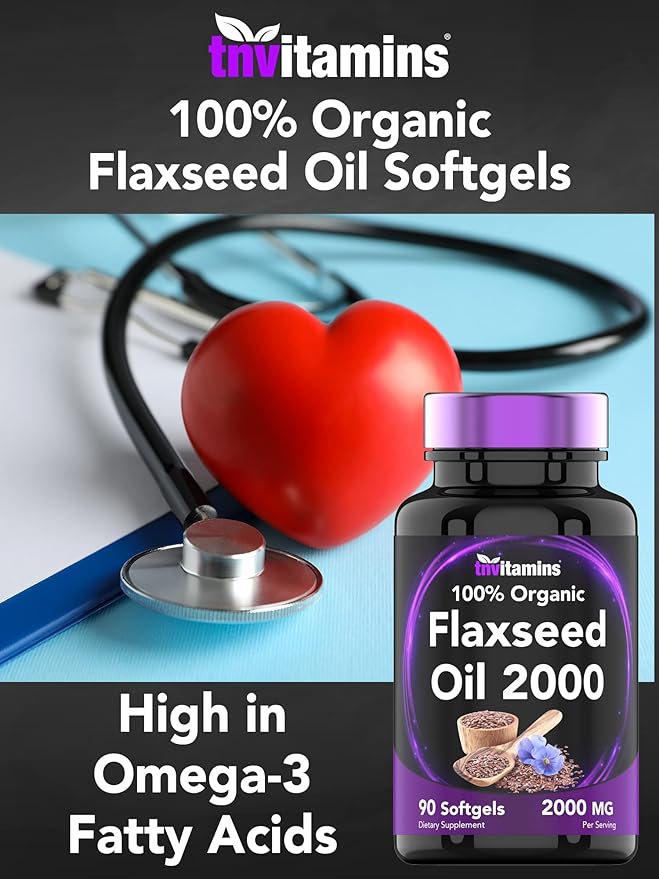Organic Flaxseed Oil Softgels: 2000 mg 90 Softgels Omega-3 Fatty