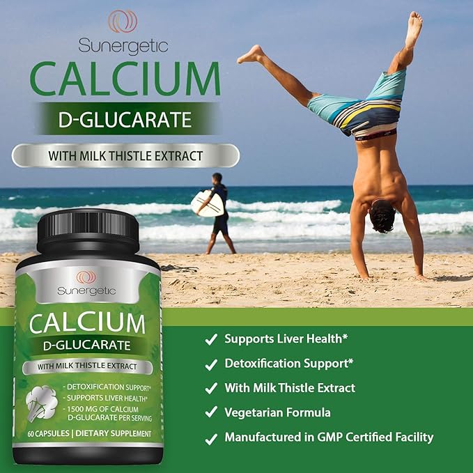 Sunergetic Premium Calcium D-Glucarate Supplement 500mg of 60 Capsules