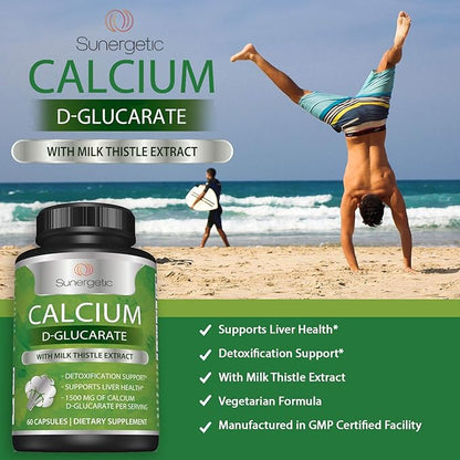 Sunergetic Premium Calcium D-Glucarate Supplement 500mg of 60 Capsules
