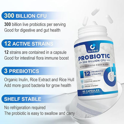 300 Billion CFU Probiotic, Probiotics 12 Probiotics 3 Prebiotics, 60 Counts