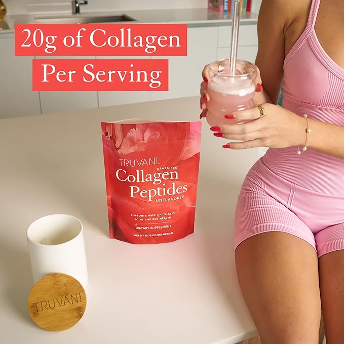 Truvani Hydrolyzed Collagen Peptides 28 Servings 20g Grass-Fed