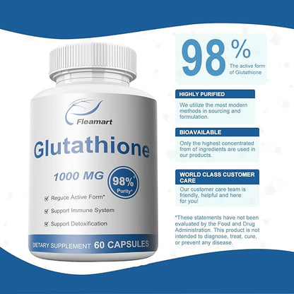 Glutathione Supplement 98%+ Highly Purified and Bioavailable 1000mg Immune 60 Capsules
