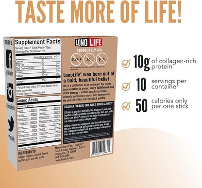 LonoLife - Mocha Collagen Peptides 10g Protein, 10 Servings, 10 Count
