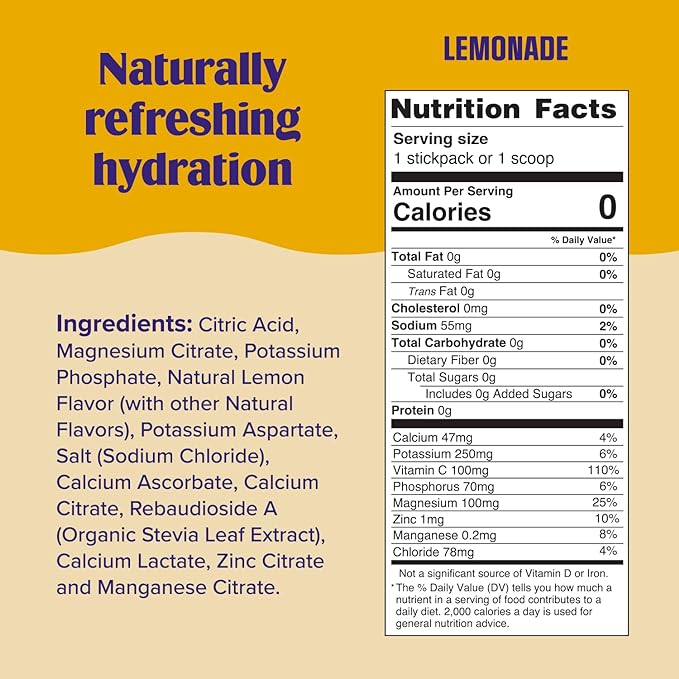 Ultima Replenisher Daily Electrolyte Powder Drink Mix – Lemonade, 20 Stickpacks – Hydration Packets with 6 Key Electrolytes and Trace Minerals – Keto Friendly, Vegan, Non-GMO and Sugar-Free