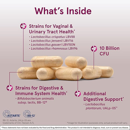 Jarrow Formulas Fem-Dophilus Advanced Probiotics 10 Billion CFU With 6 Science-Backed Strains, For Vaginal, Urinary Tract, Digestive, and Immune Support, 30 Veggie Capsules, Shelf-Stable
