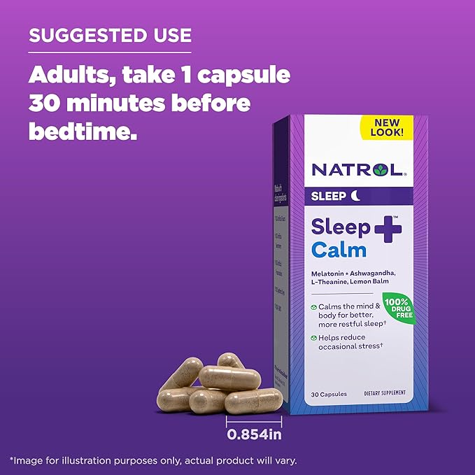 Natrol Sleep+ Calm Melatonin 6mg 30 Capsules, 30 Day 12)