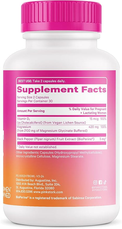 Pink Stork Magnesium Glycinate with Vitamin D - Magnesium Supplement for Women to Support Natural Calm - 2 Pack