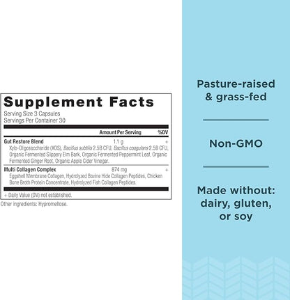 Collagen Pills with Probiotics for Gut Health by Ancient Nutrition, Multi Collagen Capsules Gut Restore 90 Ct, Supports Gut, Joints, Hair & Nails, Gluten Free, Paleo and Keto Friendly