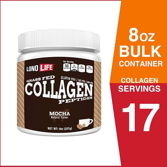 LonoLife - Mocha Collagen Peptides 10g Protein, 8-Ounce Bulk