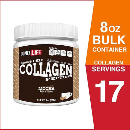 LonoLife - Mocha Collagen Peptides 10g Protein, 8-Ounce Bulk