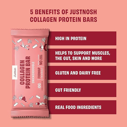 JustNosh Collagen Protein Bars, 10g Collagen, 15g Protein, Gluten Free, Dairy Free, FODMAP Friendly, Seed Oil Free Certified, Clean Ingredients | Snickerdoodle (12 Pack)