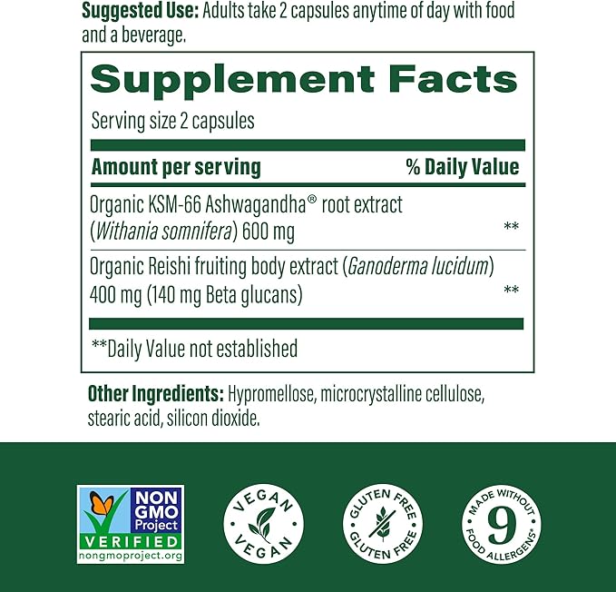 MegaFood Superfood Mushroom Stress Relief KSM-66 Ashwagandha 60 Capsules, 30 Servings