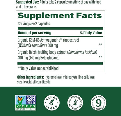 MegaFood Superfood Mushroom Stress Relief KSM-66 Ashwagandha 60 Capsules, 30 Servings