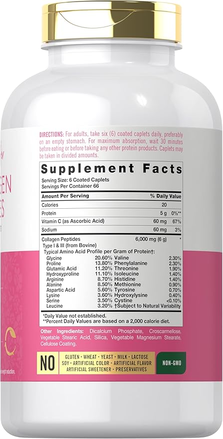 Carlyle Collagen Peptides 6000mg 400 Caplets 1 and 3 |