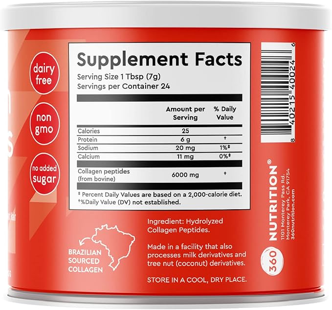 360 Nutrition Hydrolyzed Collagen Powder 6 Oz, 24 Servings