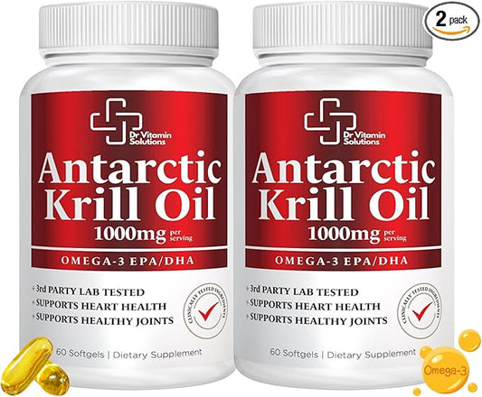 Premium 1000mg Antarctic Krill Oil Omega-3, EPA, (2 Bottles, 120 Softgels)