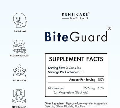 Denticare Bite-Guard for Teeth Grinding & Clenching, TMJ Relief, Calms Jaw with Magnesium - 90 Caps