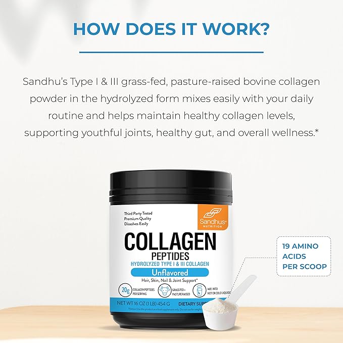 Sandhu's Collagen Peptides Powder|1 lb, 22