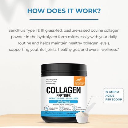 Sandhu's Collagen Peptides Powder|1 lb, 22