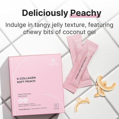 K-Nutra K-Collagen Soft Peach | 15.9oz (30 Sticks) | Marine Collagen with Vitamin C | Supports Skin, Hair & Nail Health | Tasty Jelly, Fast Absorption