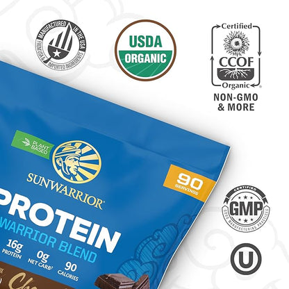 Sunwarrior Vegan Protein Powder Plant-Based USDA Organic | BCAA Amino Acids Hemp Seed | Keto Friendly Soy, Dairy, Gluten, & Synthetic Free Non-GMO | Chocolate 90 Servings 16g