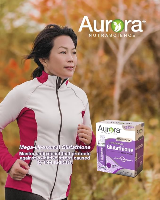 Aurora Nutrascience Mega-Liposomal Liquid Glutathione, Immune System Support, Antioxidant, 750 mg per Serving, 10 Single-Serve Packets, Gluten Free, Non-GMO, Sugar-Free, 6.8 fl oz