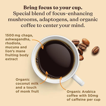 Four Sigmatic Focus Organic Mushroom Coffee Latte | 1500mg Adaptogens per Serving | Lion's Mane, Chaga, Rhodiola, Ashwagandha & Mucuna for Energy, Focus, Positivity & Immune Support | 30 Servings