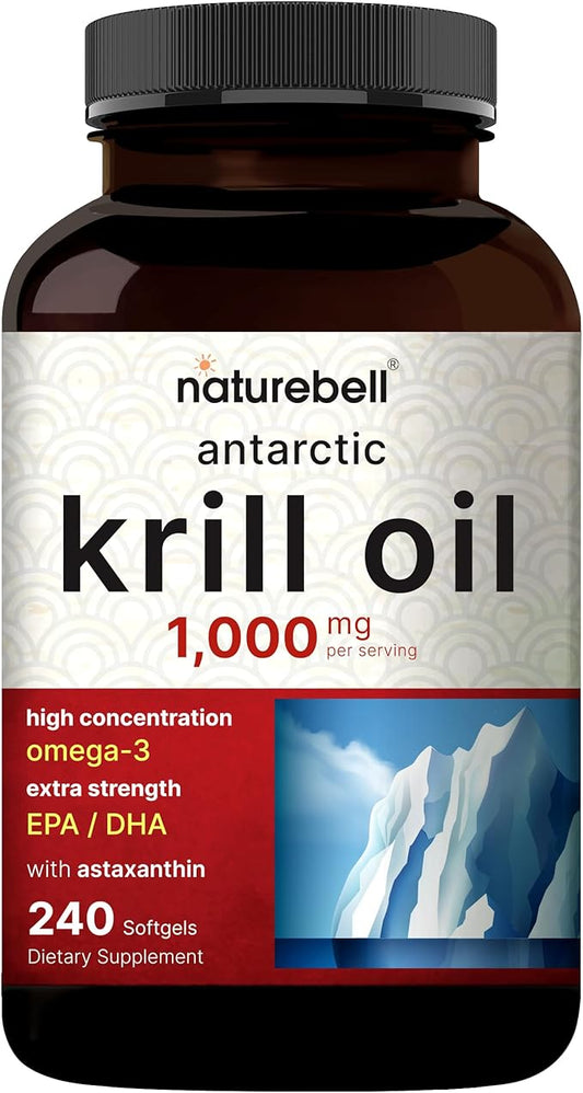 NatureBell Antarctic Krill Oil 1000mg Supplement, 240 Softgels, Omega-3s, EPA,