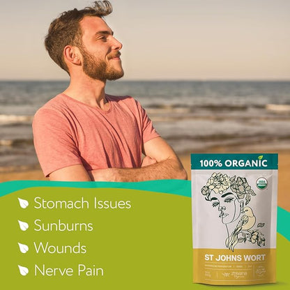 Super Value Pack 5 LB - Organic St Johns Wort Tea - Stress Relief - Nervous System Support