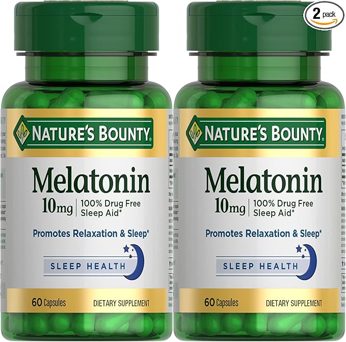 Nature's Bounty Melatonin, 100% Drug Free 10mg, 60 60 Count(Pack 2)