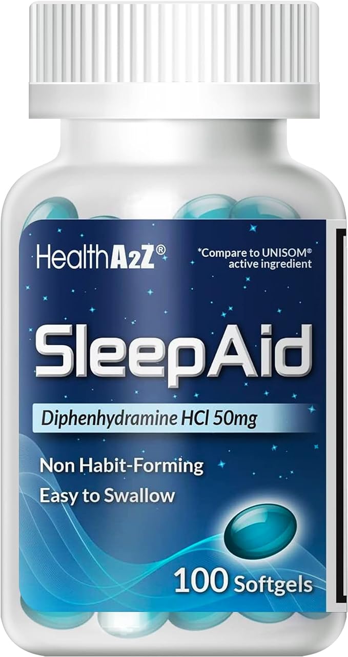 HealthA2Z Sleep Aid, Diphenhydramine Softgels, 50mg, (100 Counts)