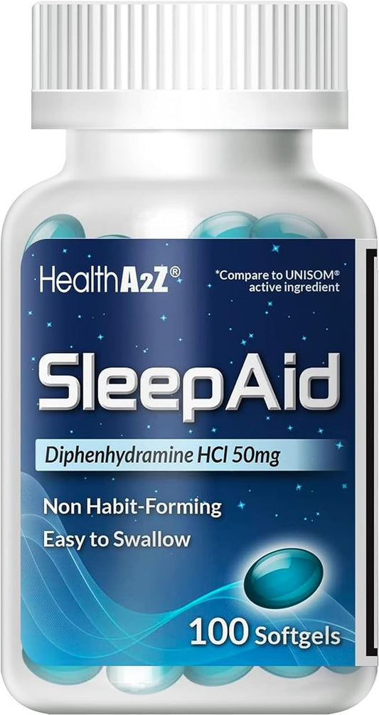 HealthA2Z Sleep Aid, Diphenhydramine Softgels, 50mg, (100 Counts)