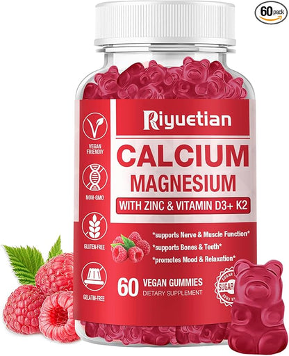 Calcium Magnesium Zinc Gummies with Vitamin D3 Supplement, 60 Count