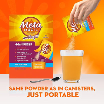 Metamucil On-The-Go, Daily Psyllium Husk Powder 4-in-1 Fiber 44 Packets