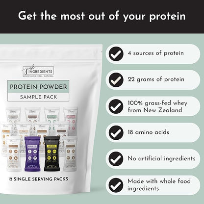 JUST Ingredients Variety Pack Protein Powder | 12 Servings | 100% Grass-Fed Whey | Non-GMO, Gluten-Free, No Artificial Flavors