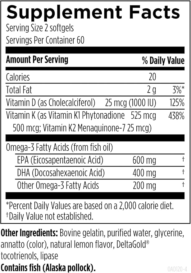 Designs for Health OmegAvail Ultra TG 1200mg - 1000 IU D3, Vitamins K1 + K2 - 3 Fish (120 Softgels)