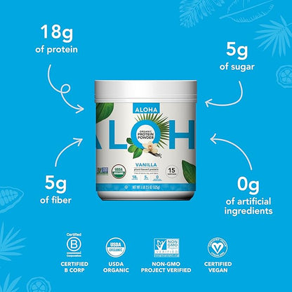 ALOHA Organic Plant Based Protein Powder, 19.6 oz, 15 Servings