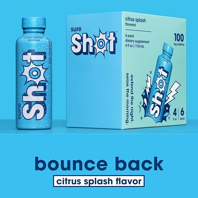 Sure Shot Recovery Drink, Citrus Splash (6 Pack) - Feel Better After Drinking, Wake Up Refreshed - Premium Hydration Beverage with Electrolytes & Vitamins for Liver & Gut Support, Energy & Focus, 4 Oz