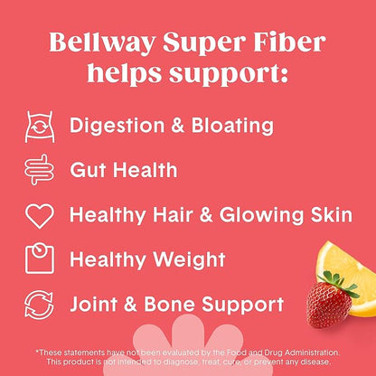 Bellway Super Fiber Packets + Collagen, Sugar-Free Psyllium Husk Powder with Collagen Peptides & Hyaluronic Acid for Gut Health, Healthy Skin, Nails, Bones & Joints, Strawberry Lemonade (10 Packets)