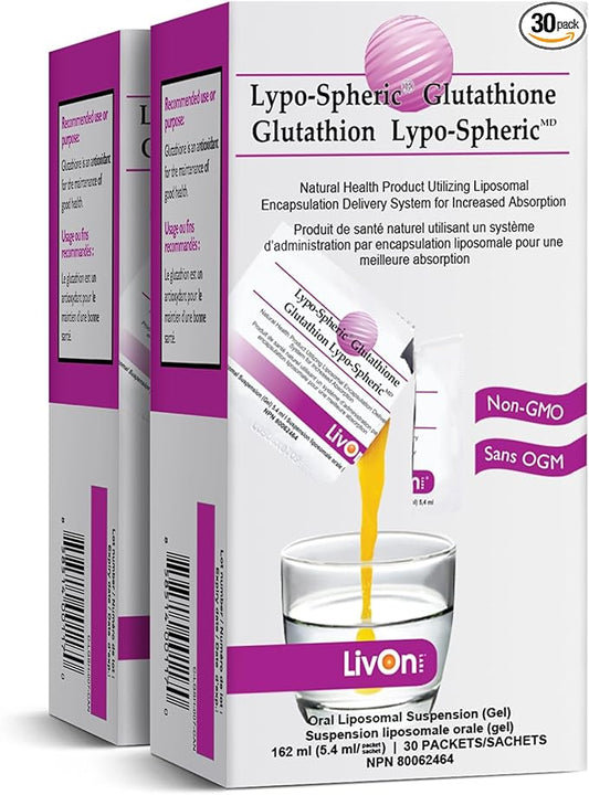 LivOn Laboratories Lypo–Spheric Glutathione 2 Cartons (60 Packets) 450 mg 100% Non–GMO