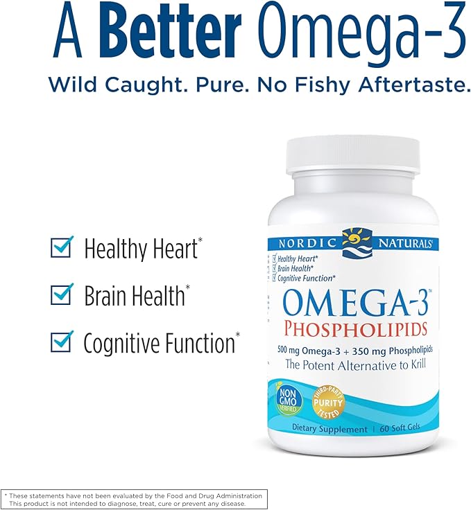 Nordic Naturals Omega-3 Phospholipids, Unflavored 60 Soft 500 mg Omega-3 & 350 mg 30 Servings