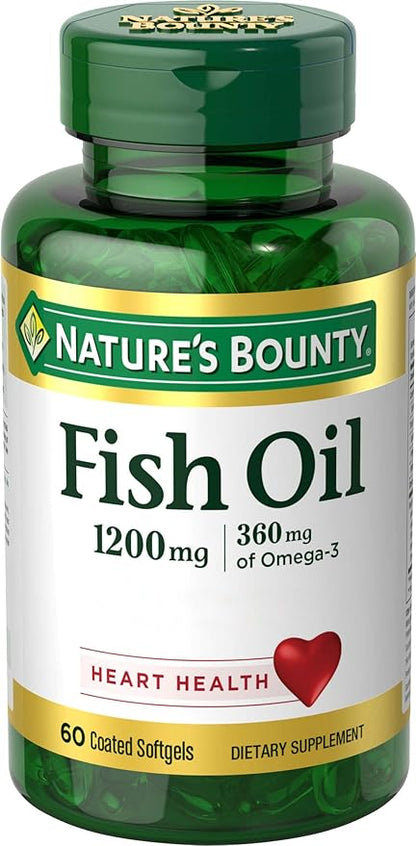 Nature's Bounty Fish Oil, 1200mg, 360mg of Omega-3, 60 Odorless Softgels (Packaging May Vary)
