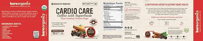 BareOrganics Cardio Care Coffee With Superfoods & Probiotics | Keurig K-Cup Compatible Coffee Pods | USDA Certified Organic, Vegan, Non-GMO & Recyclable 72ct