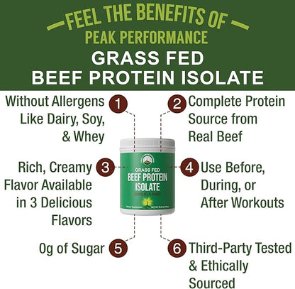 Grass Fed Beef Protein Powder - Lactose Free Great Tasting Beef Protein Isolate. Complete Animal Based Non Dairy Paleo Carnivore Supplement for Prime Muscle Building. No Whey. Vanilla Flavor