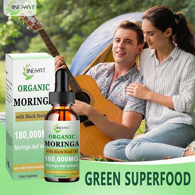 Organic Moringa Liquid Drops,Pure Moringa Oleifera Leaves Extract w/Black Seed Oil Supplement for Energy,Skin,Gut Health,Immune,Natural Antioxidant Superfood More Potency Than Moringa Powder(2 Fl Oz)