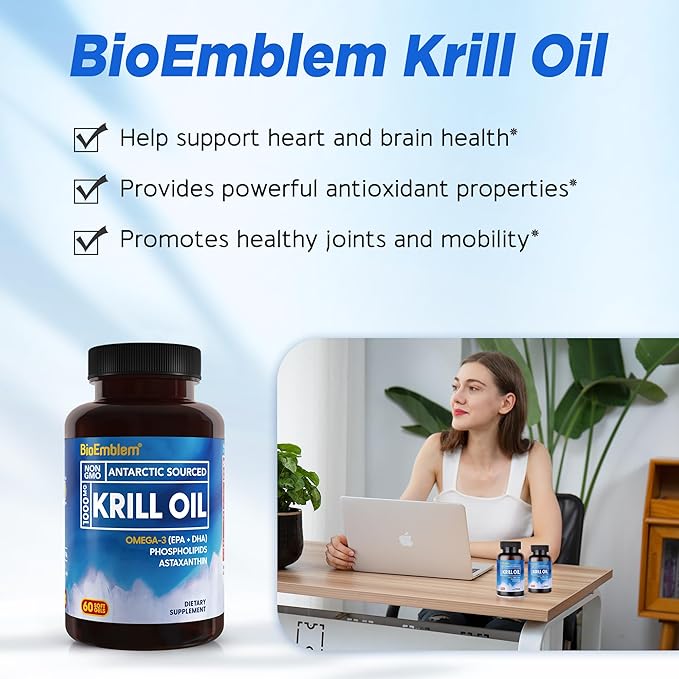 BioEmblem 3 Pack Antarctic Krill Oil 1000mg Softgels, Omega-3s Oil 180-Count Non-GMO, 90 Days
